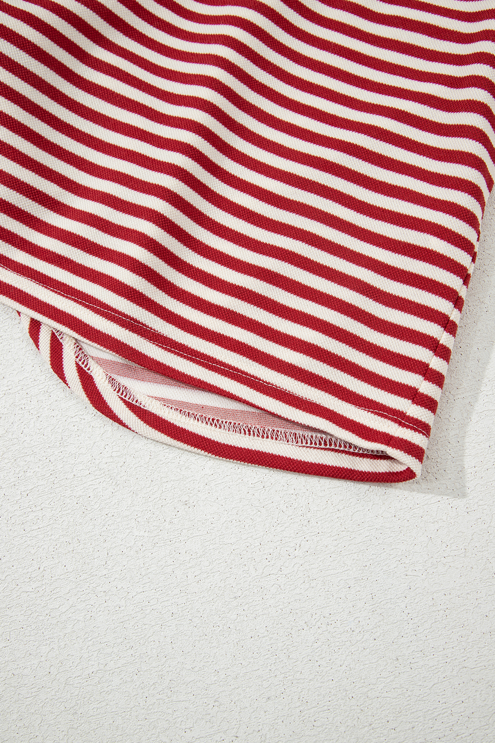 Red Stripe Bowknot Cutout Back Drop Shoulder Wide Bracelet Sleeve Loose Tee - loveforevers