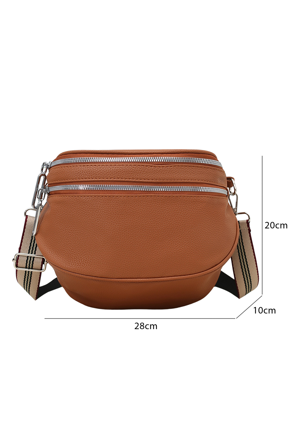 Chestnut PU Leather Double Zipper Crossbody Bag - loveforevers