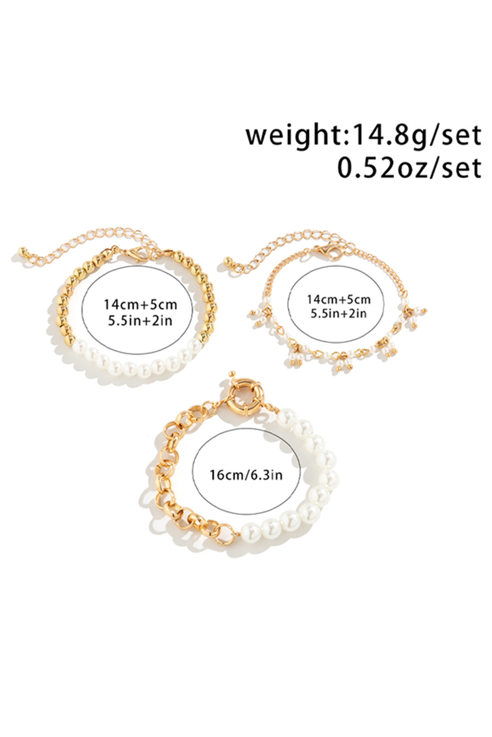 Gold 3pcs Pearl Plated Alloy Beaded Bracelet Set - loveforevers