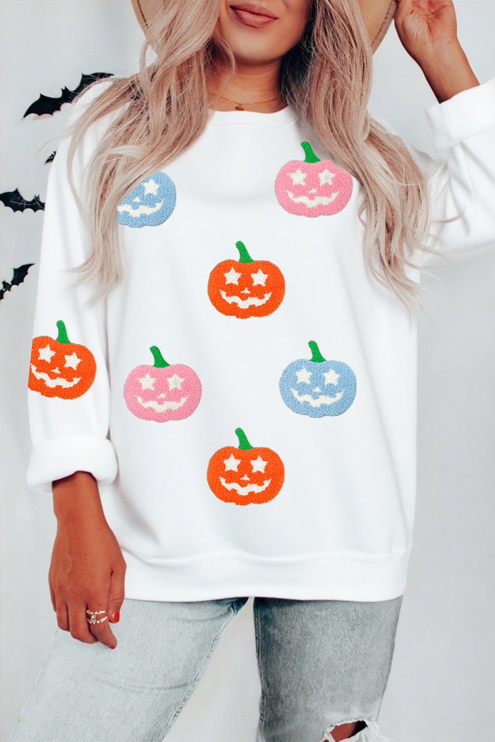 White Cute Halloween Jack-o-lantern Holiday Sweatshirt - loveforevers