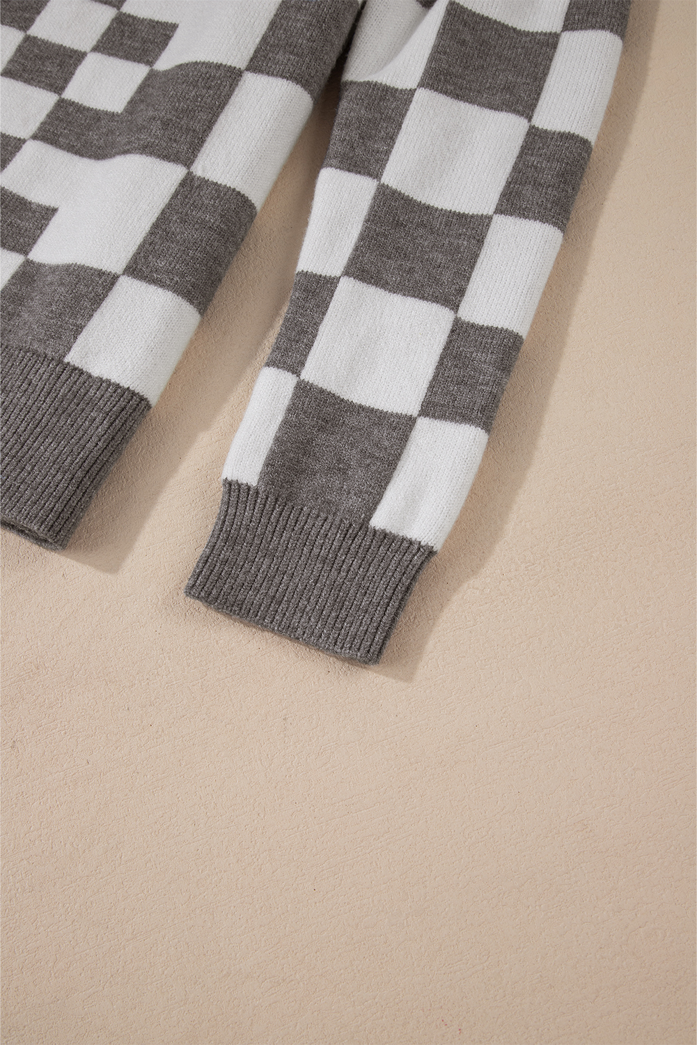 Khaki Checkered Print Drop Shoulder Round Neck Sweater - loveforevers