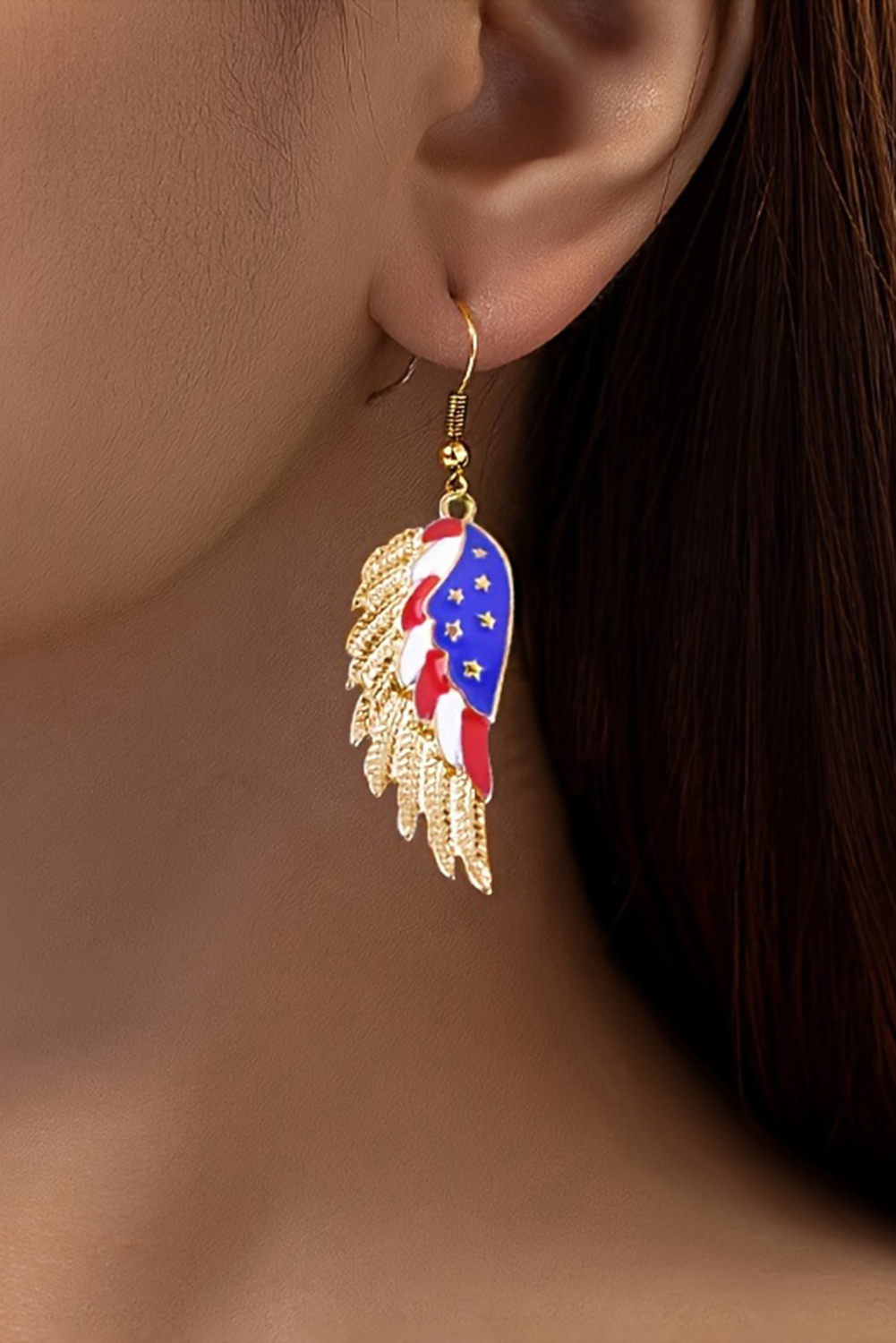 Gold American Flag Wing Shape Plated Alloy Hook Earrings - loveforevers