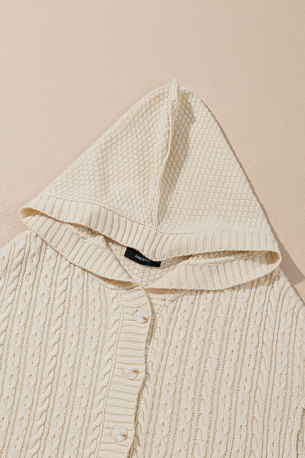 White Cable Knit Texture Uneven Hem Hooded Chic Cardigan - loveforevers