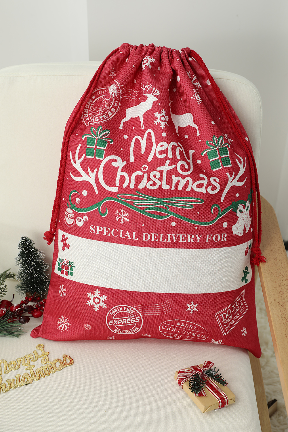 Fiery Red Christmas Drawstring Large Gift Bag 50*66cm - loveforevers