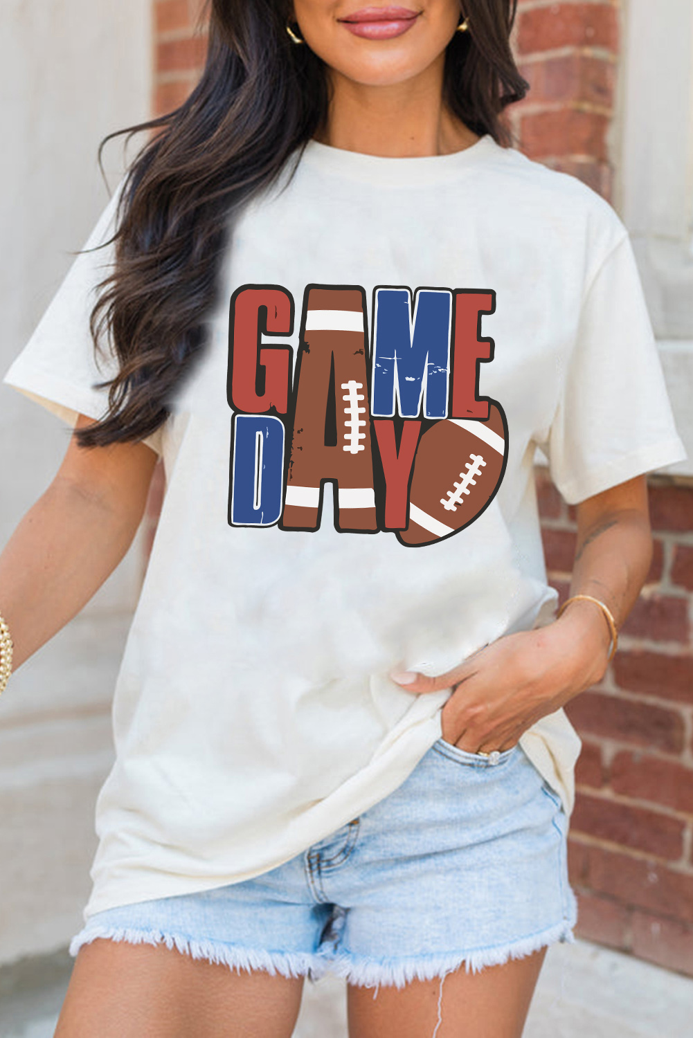 White GAME DAY Football Letter Graphic T Shirt - loveforevers