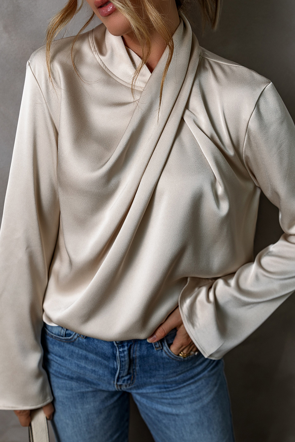 Jet Stream Satin Cross Front Slit Back Blouse - loveforevers