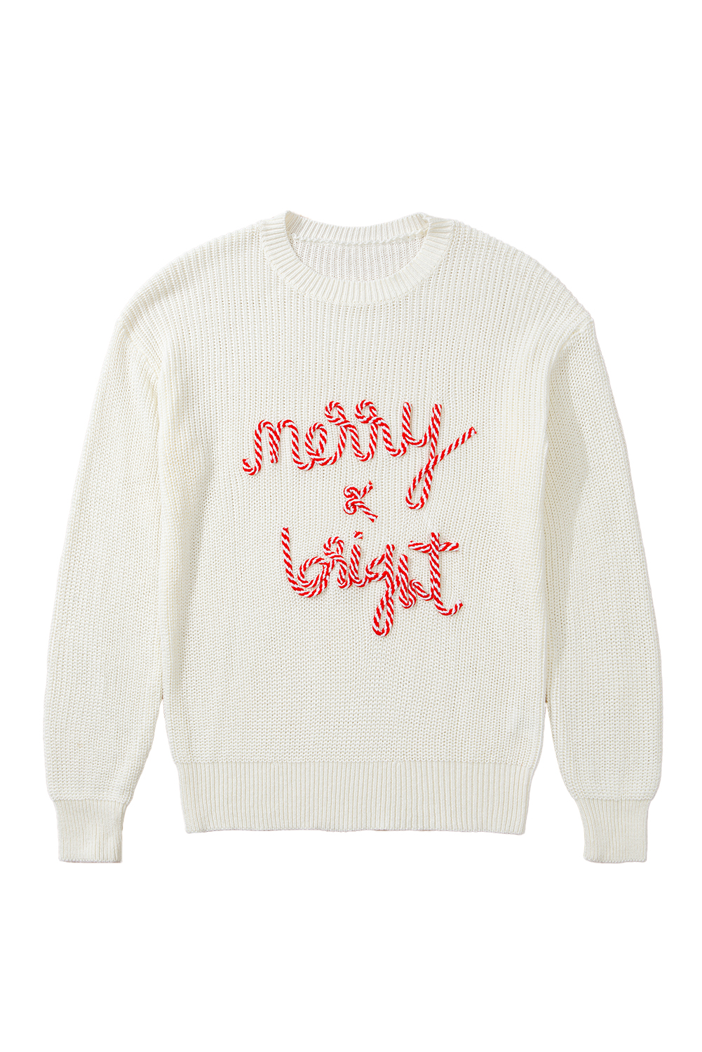White Striped Merry Bright Letter Christmas Sweater - loveforevers