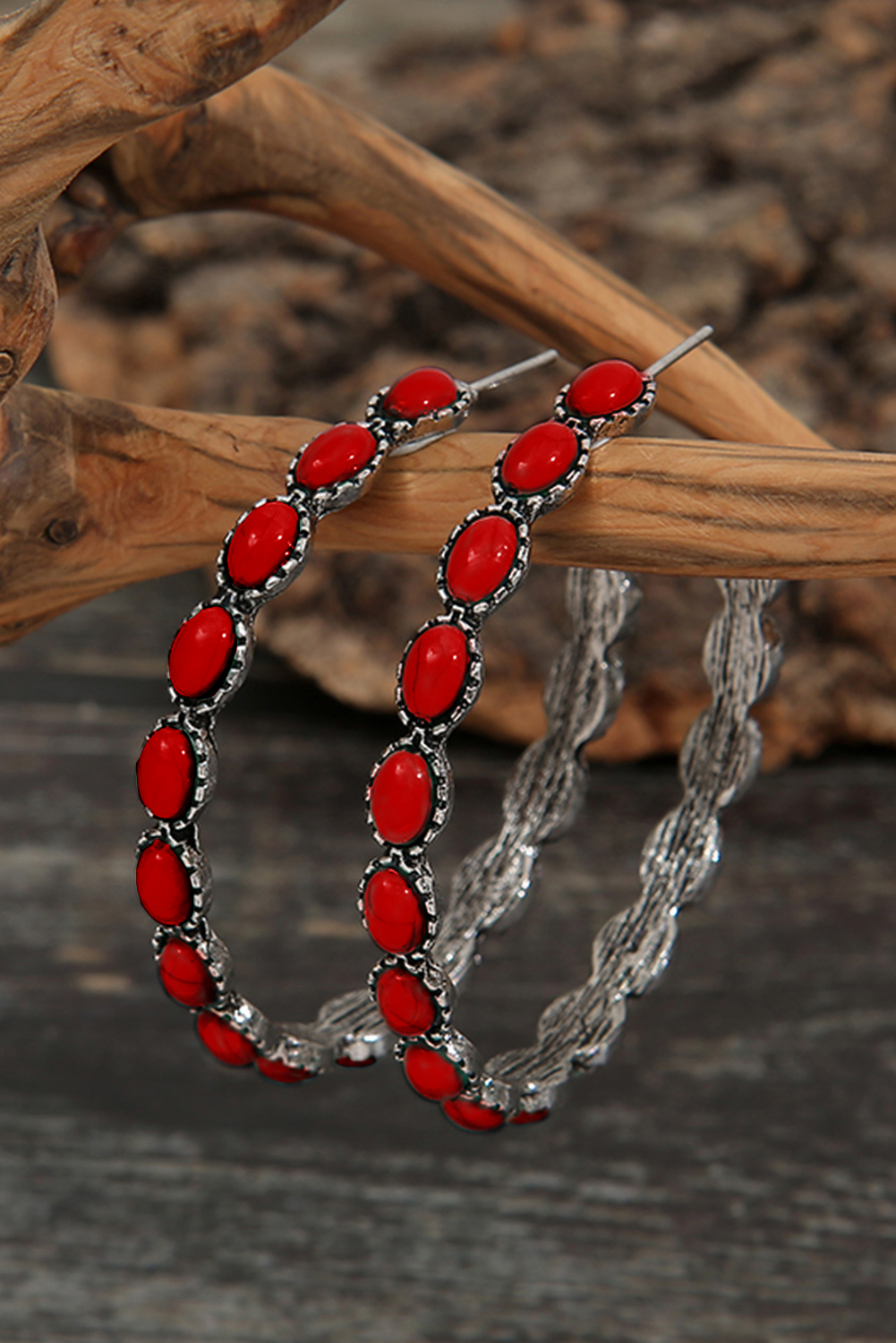 Fiery Red Gem Inlay Retro C-shape Earrings - loveforevers
