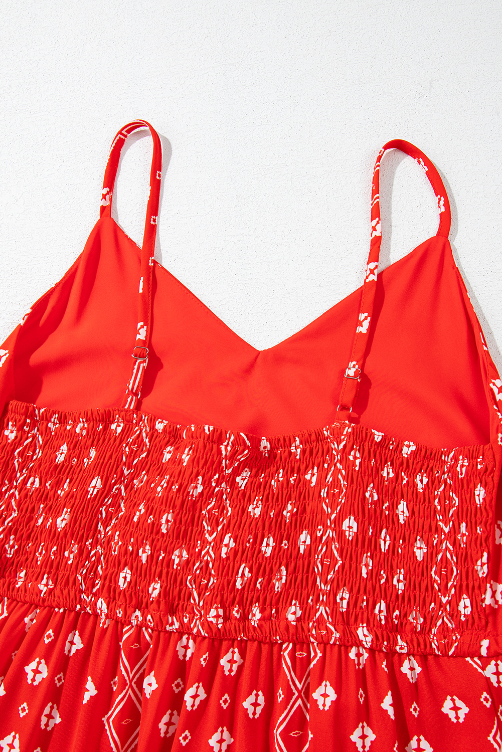 Red Boho Fashion Print Spaghetti Straps Drawstring Maxi Dress - loveforevers