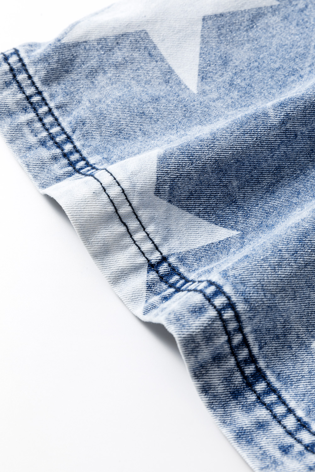 Light Blue Star Print Light Wash Drawstring Elastic Waistband Wide Leg Jeans - loveforevers