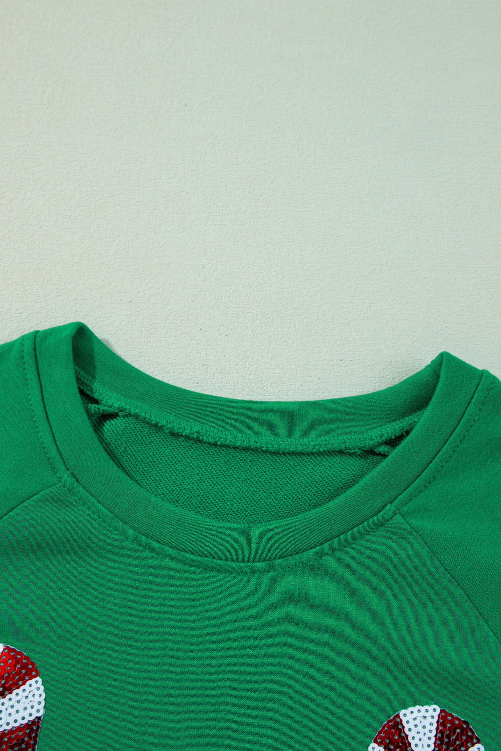 Green Sequin Christmas Candy Cane Graphic Crewneck Pullover Sweatshirt - loveforevers