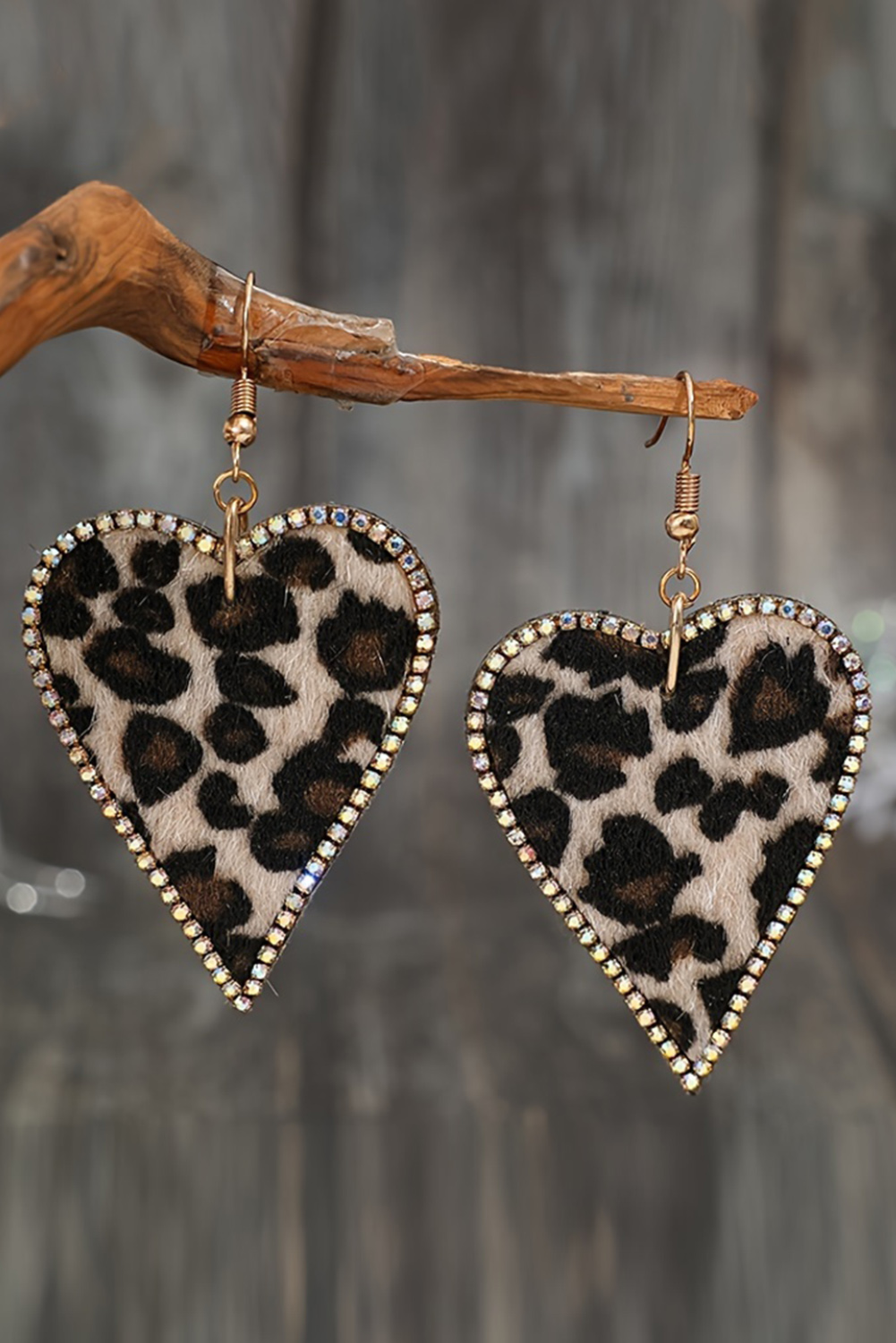 Multicolour Rhinestone Edge Leopard Print Heart Shape Earrings - loveforevers