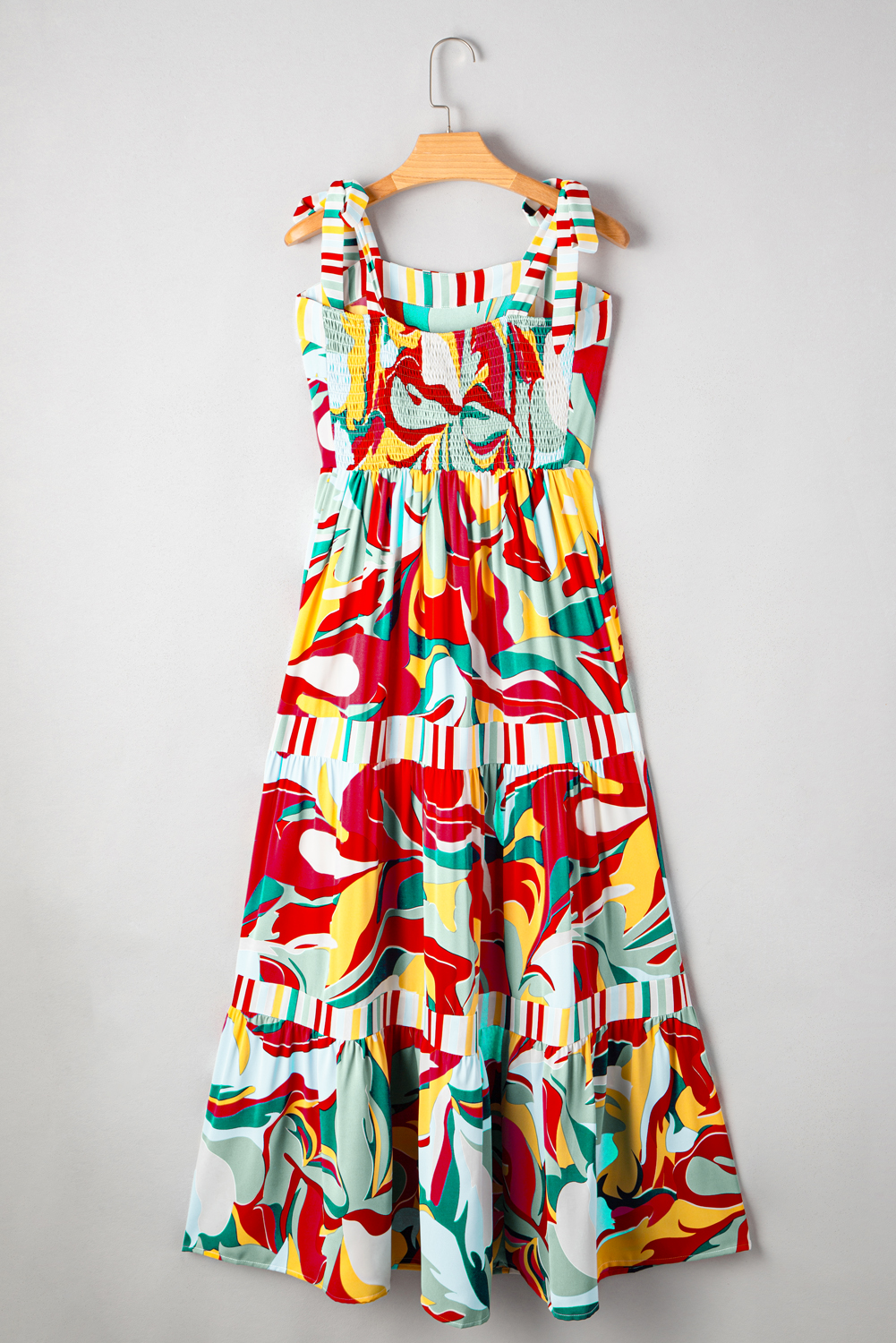 Sky Blue Abstract Print Striped Detail Knot Strap Maxi Dress - loveforevers