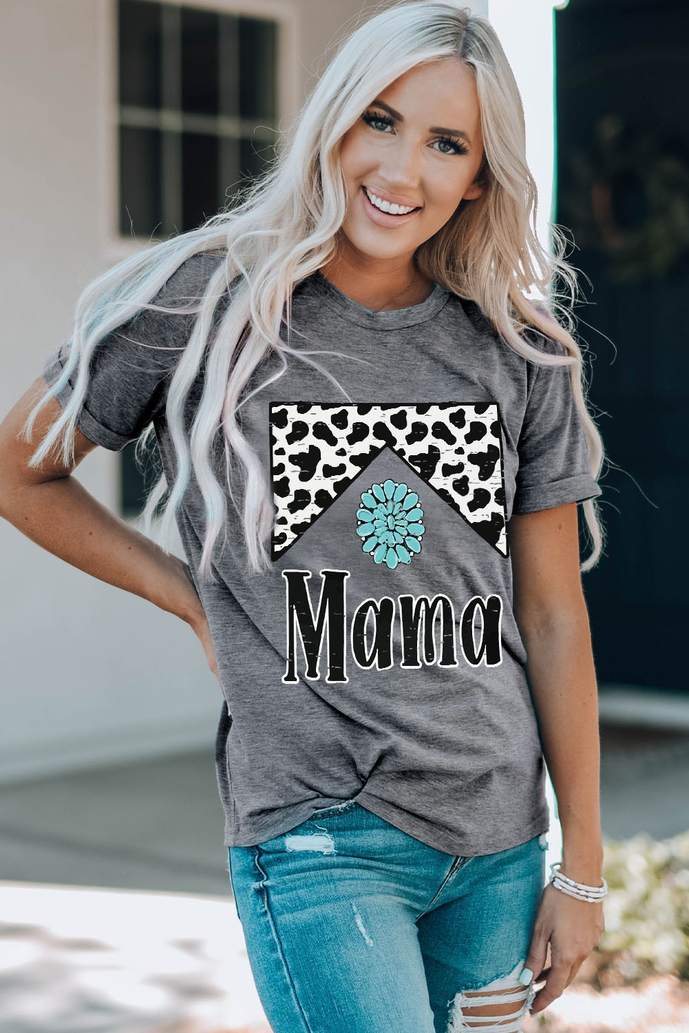 Gray Mama Cowhide Graphic Tee - loveforevers