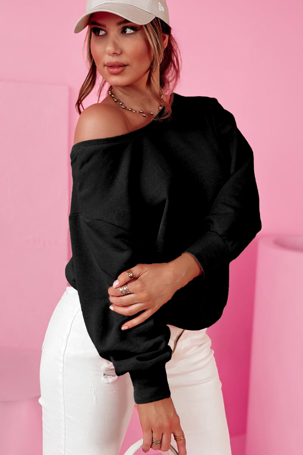 Black Bowknot Dewback Round Neck Sweatshirt - loveforevers