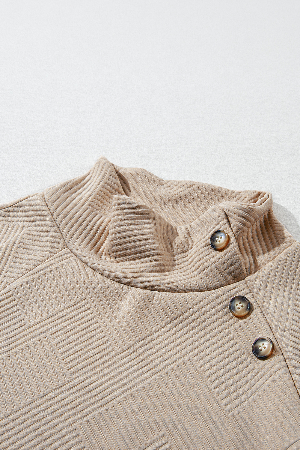 Apricot  Asymmetric Buttons Detail High Neck Textured Sweatshirt - loveforevers