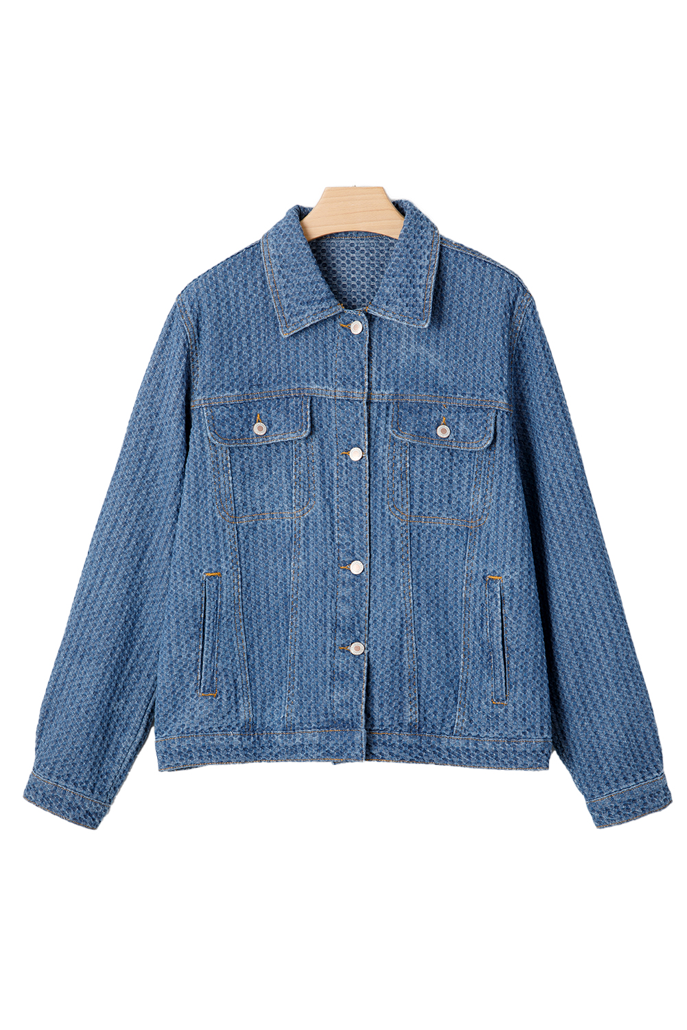 Blue Double Flap Pocket Denim Textured Button Down Jacket - loveforevers