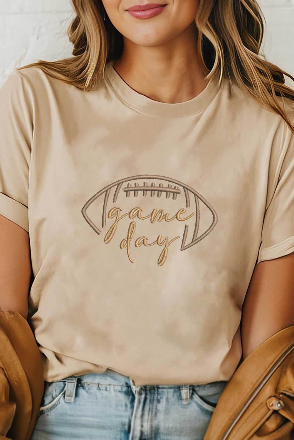Khaki game day Rugby Embroidered Graphic T Shirt - loveforevers