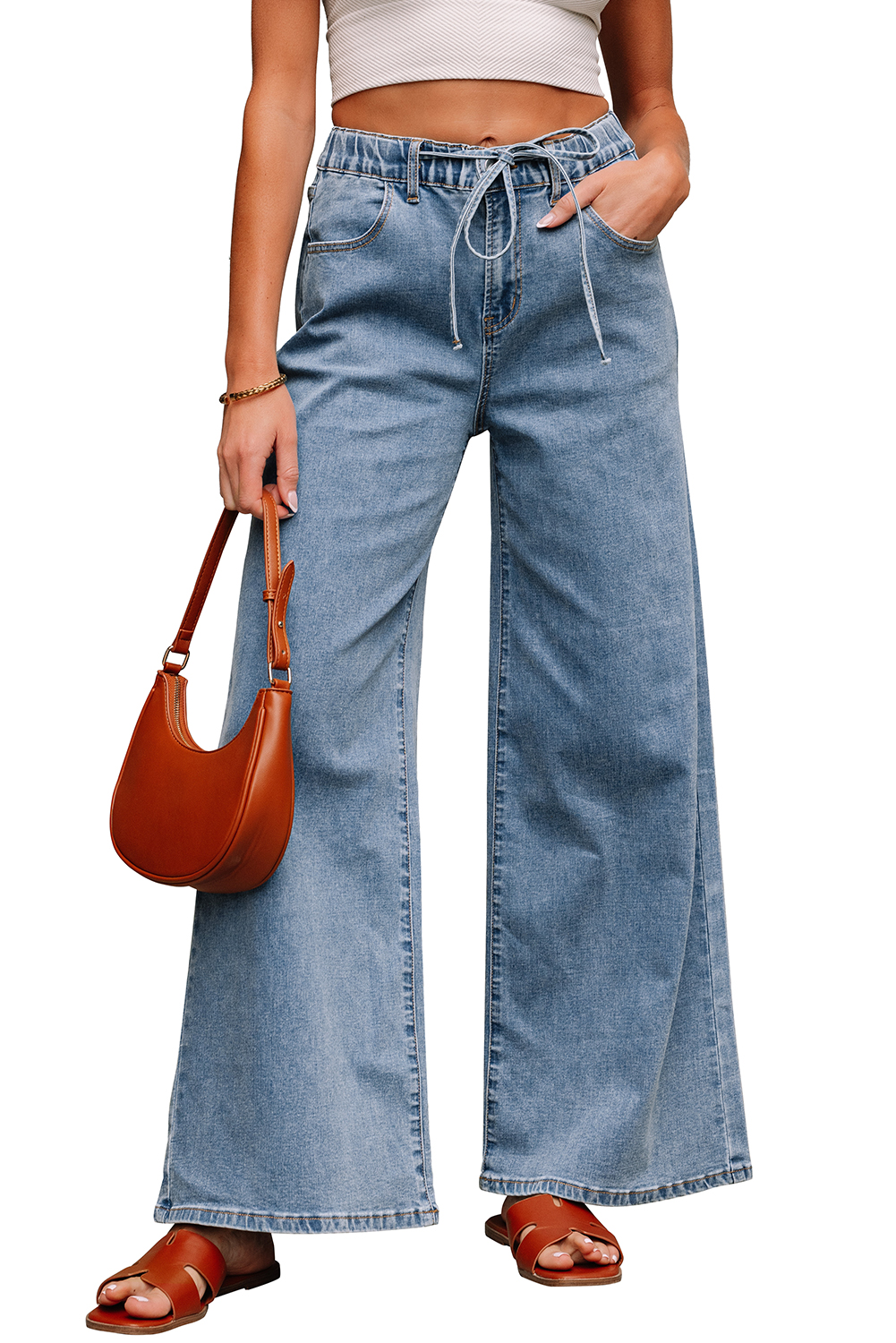 Dusk Blue Medium Wash Super Wide Leg Denim Pants - loveforevers