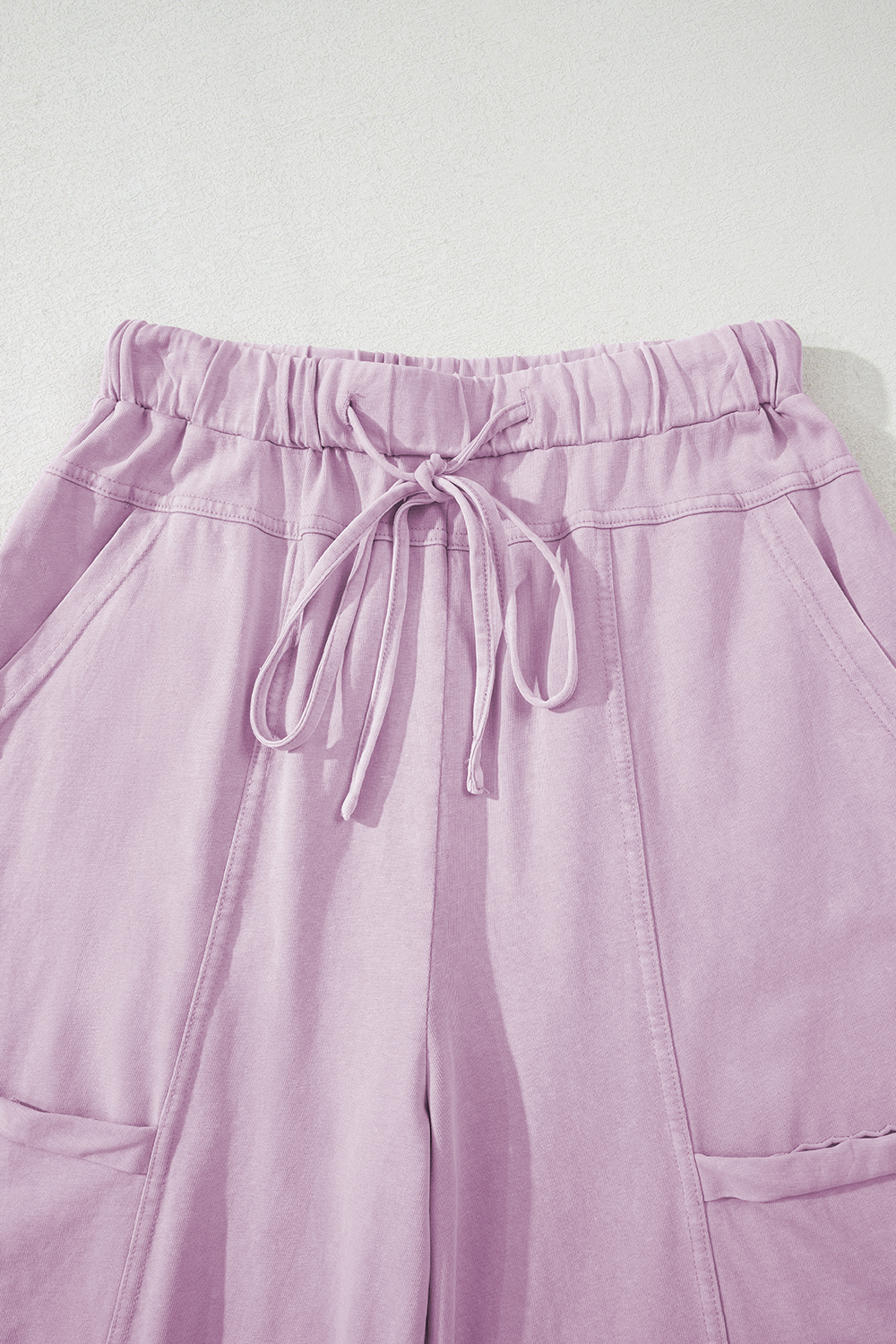 Pink Mineral Wash Exposed Seam Drawstring Elastic Waistband Wide Leg Cargo Pants - loveforevers