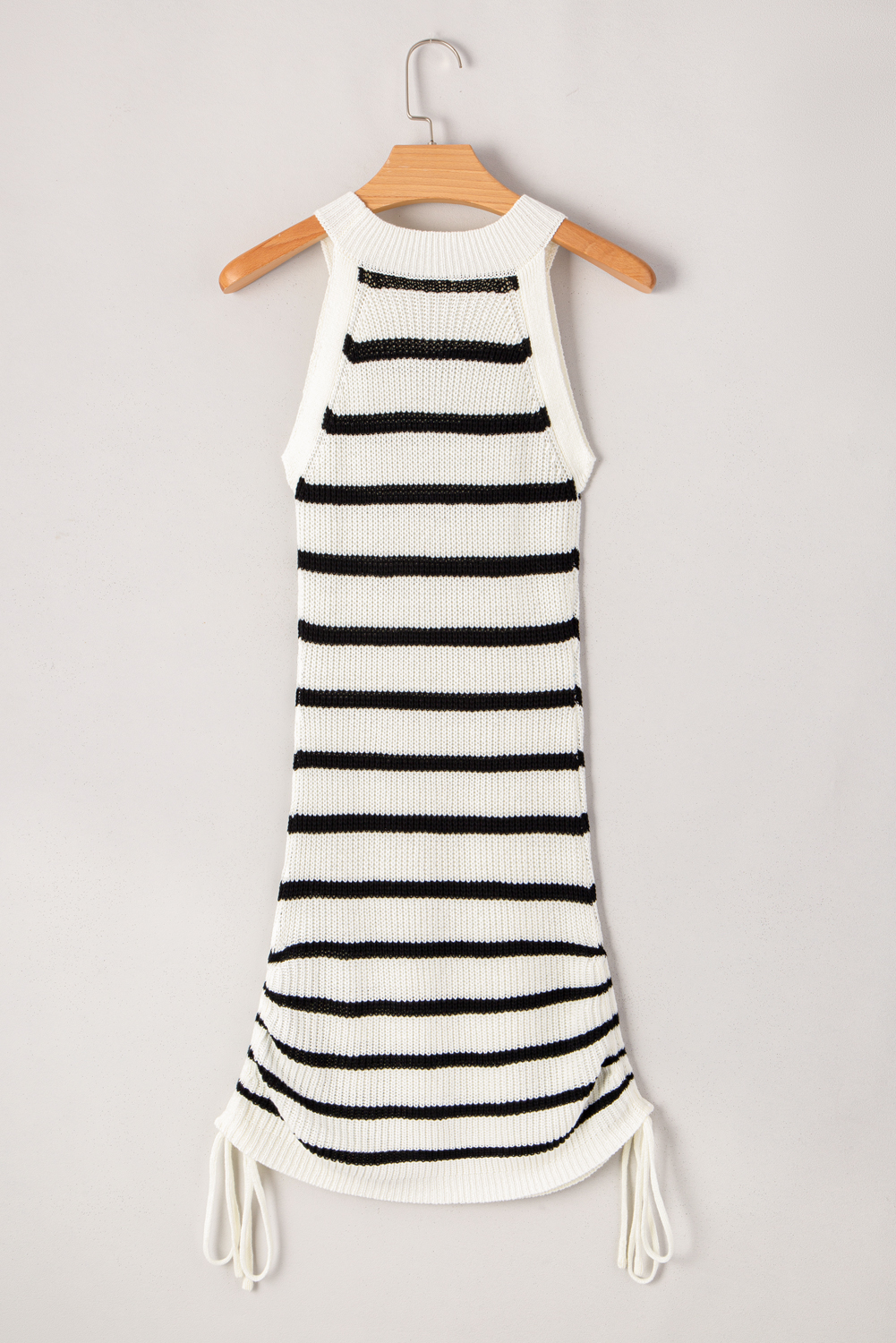 Black Stripe Knitted Drawstring Detail Sleeveless Dress - loveforevers