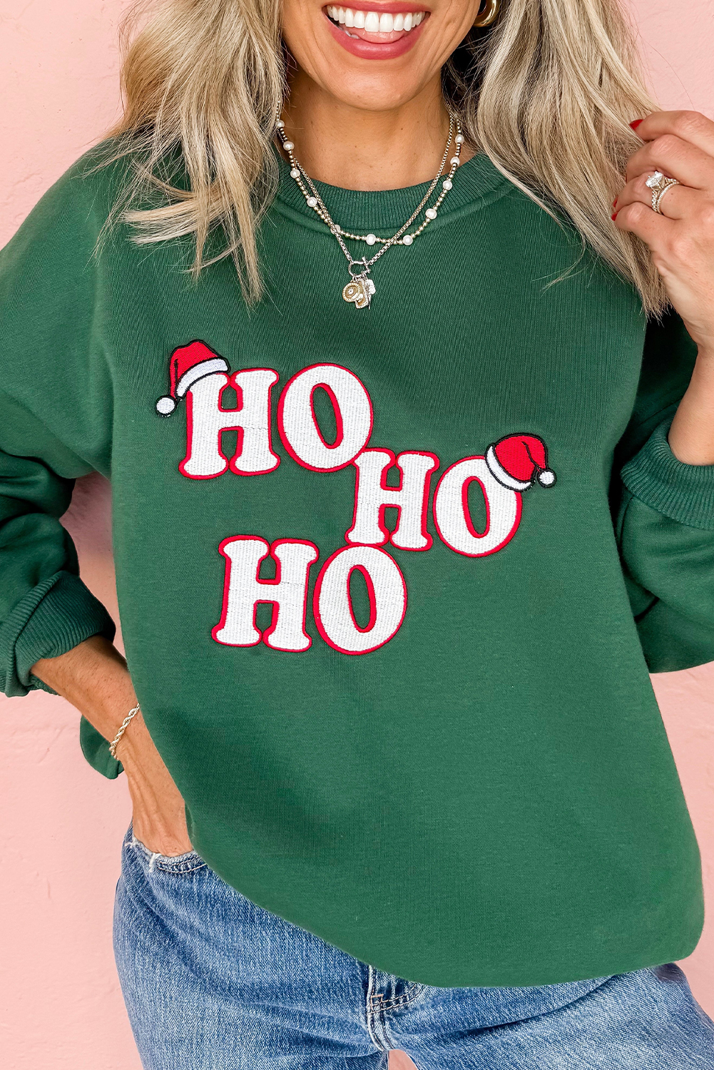 Evergreen Embroidered Letter Graphic Christmas Fashion Sweatshirt - loveforevers