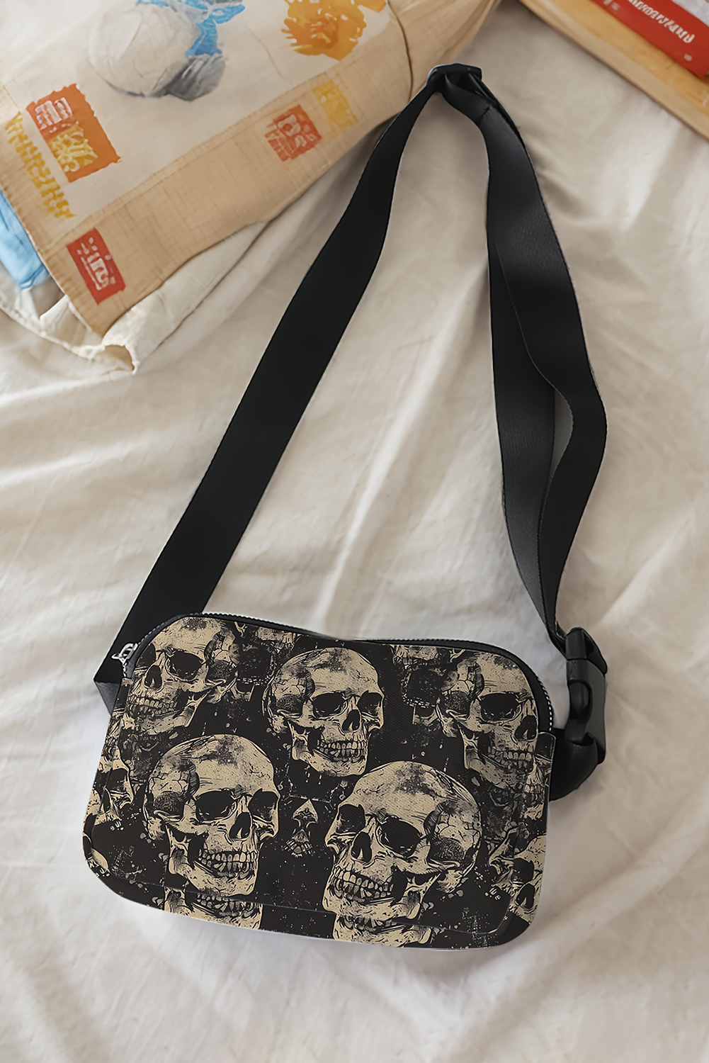 Black Grunge Skulls Mini Chest Bag Crossbody Bag - loveforevers