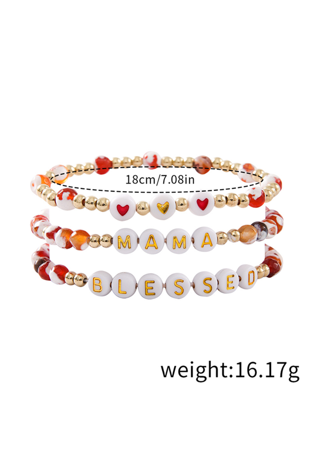 Gold MAMA Beaded Triple Layer Bracelet Set - loveforevers