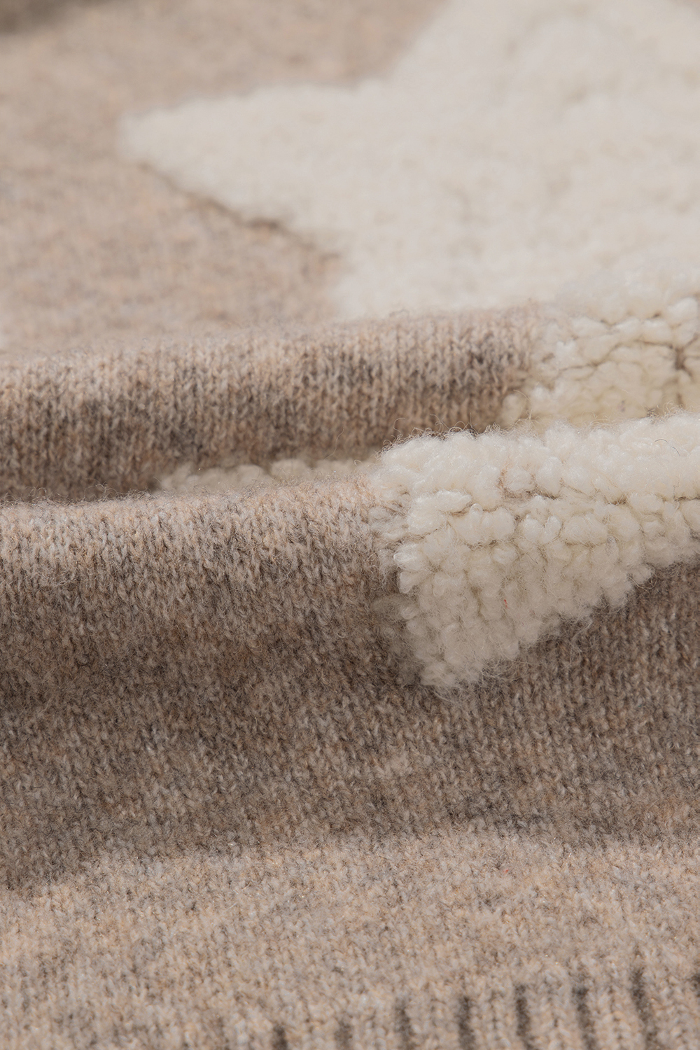 Khaki Sherpa Star Pattern Textured Sweater Cardigan with Pockets - loveforevers