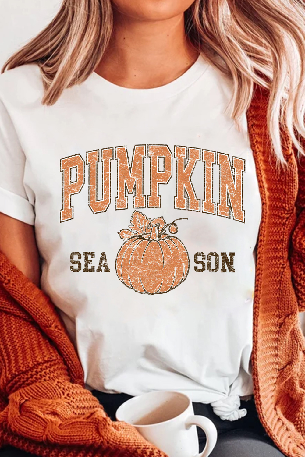 White PUMPKIN SEASON Cracking Printed Cotton Blend T Shirt - loveforevers