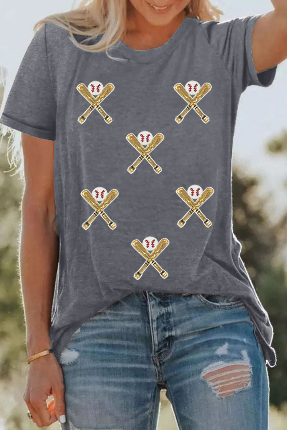 Gray Sequined Game Day Casual Tee - loveforevers