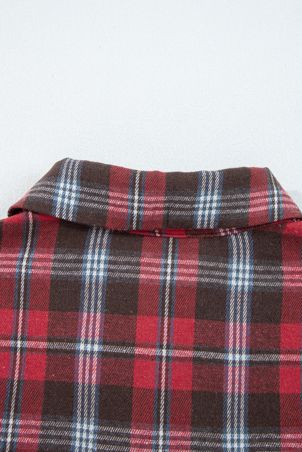 Red Plaid Print Collared V Neck Loose Blouse with Side Slits - loveforevers