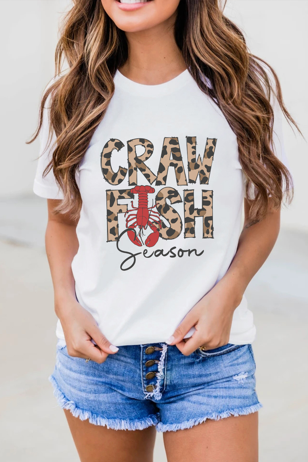 White Leopard CRAWFISH Season Lettering Casual Tee - loveforevers