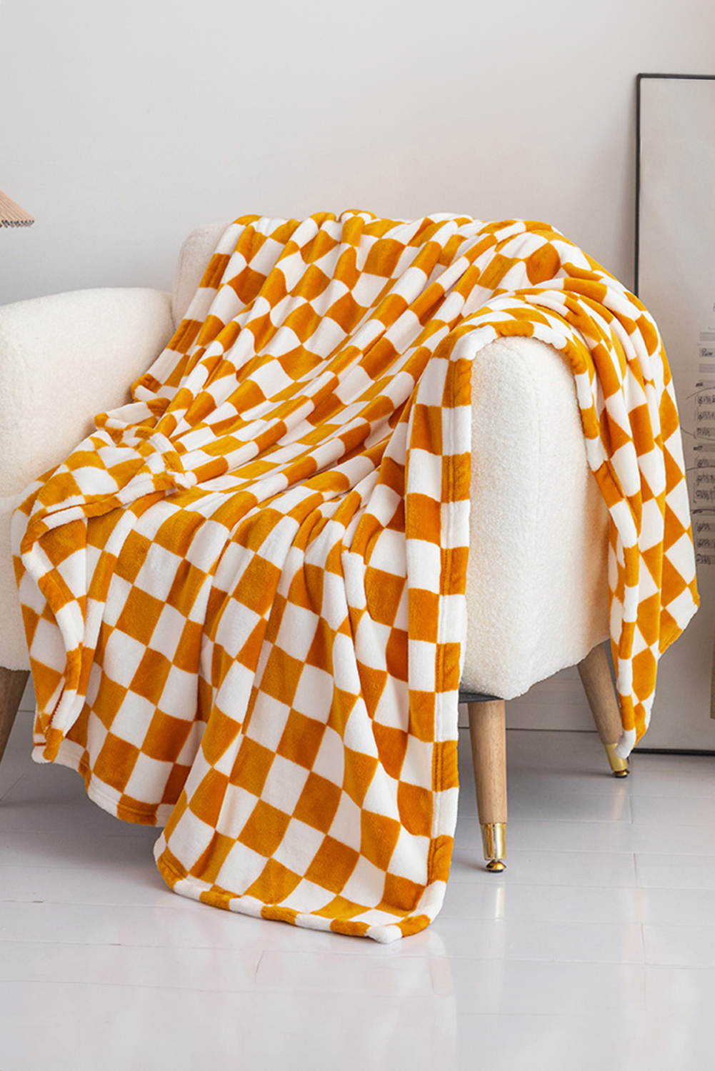 Yellow Checkerboard Printed Soft Throw Blanket 120*200cm - loveforevers