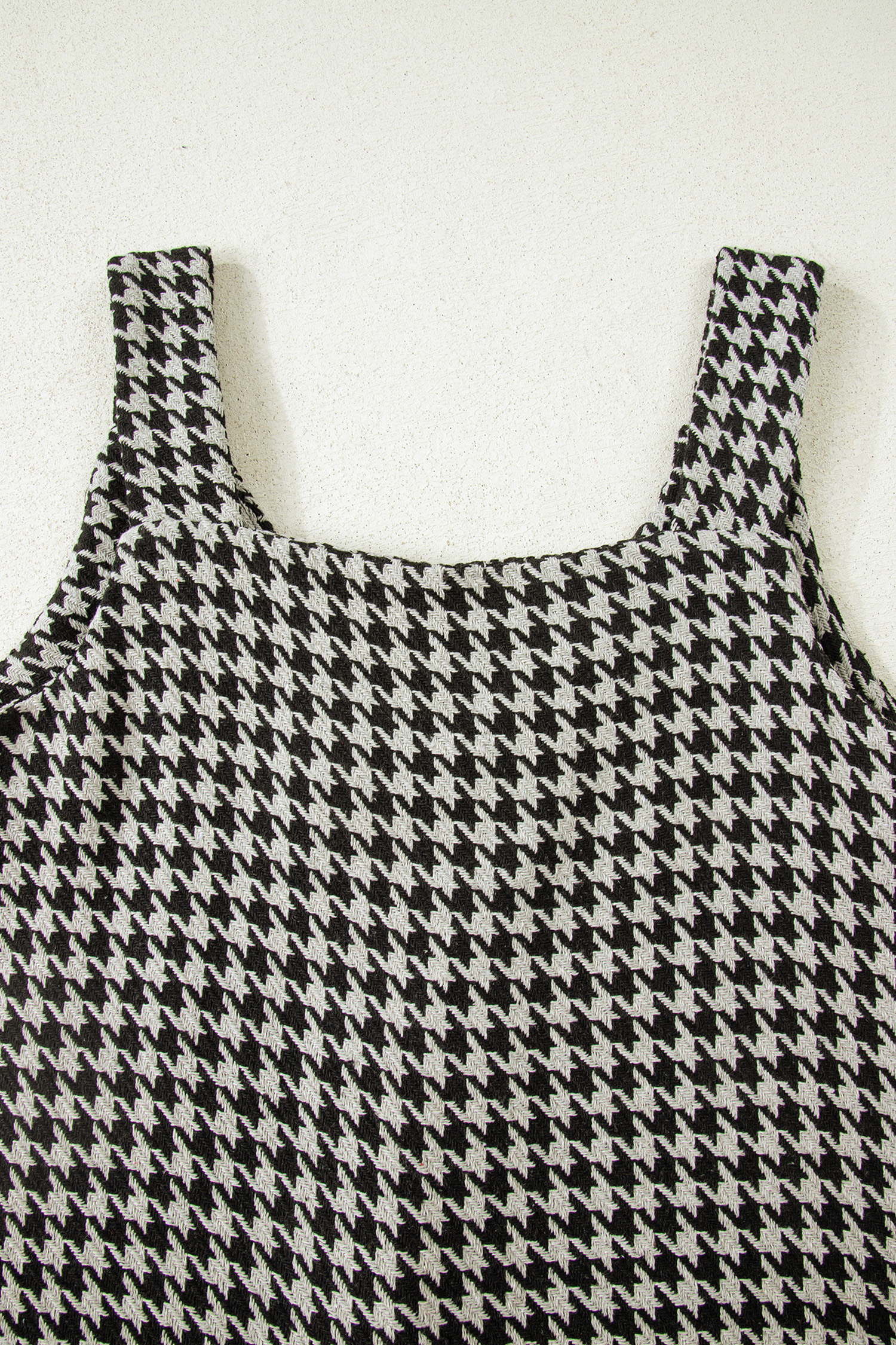 Khaki Houndstooth Print V Neck Sleeveless Mini Dress - loveforevers