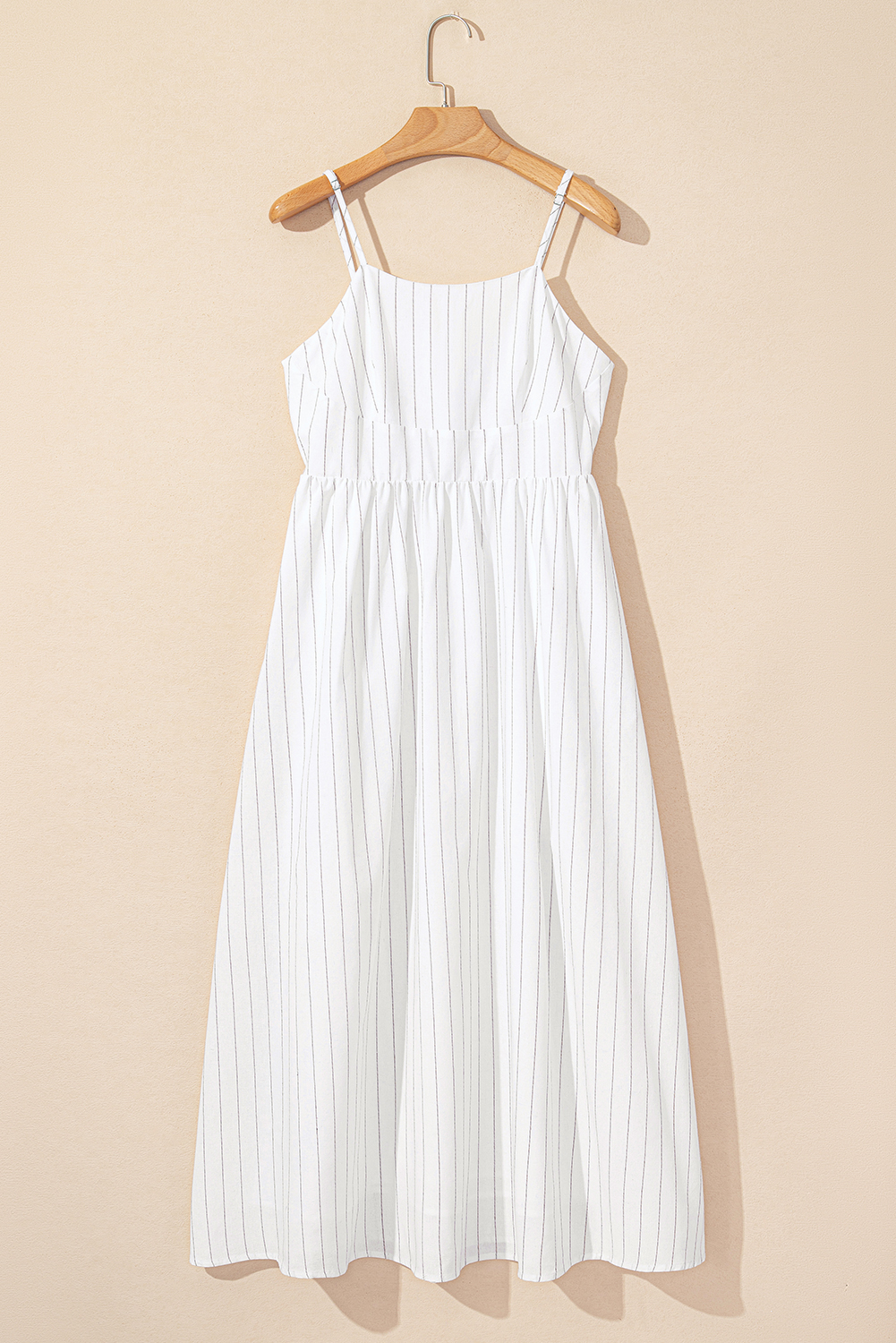 Beige Stripe Spaghetti Strap Pocketed High Waist Maxi Dress - loveforevers