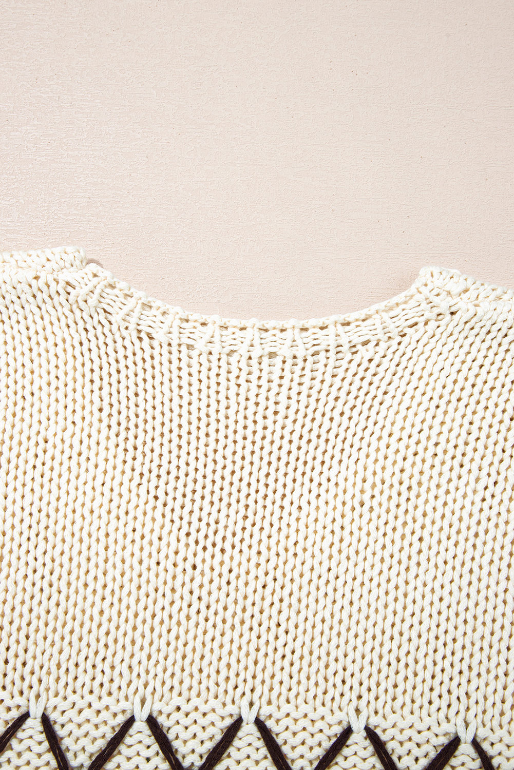 Parchment Contrast Stitch Detail V Neck Drop Shoulder Sweater - loveforevers