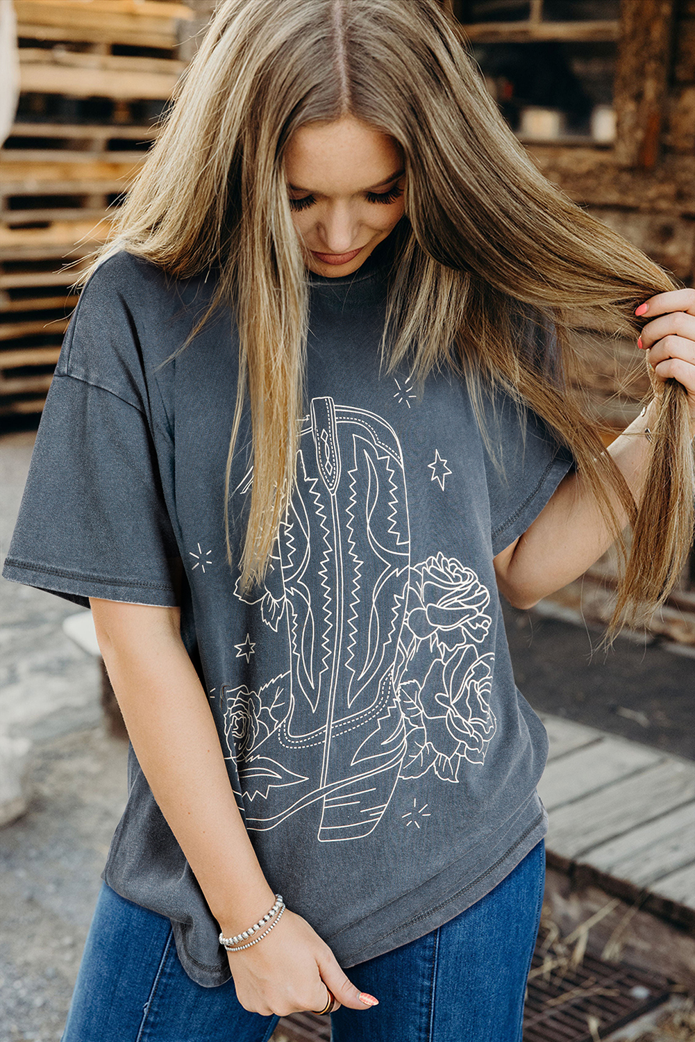 High-Rise Western Cowboy Boots Graphic Tee - loveforevers
