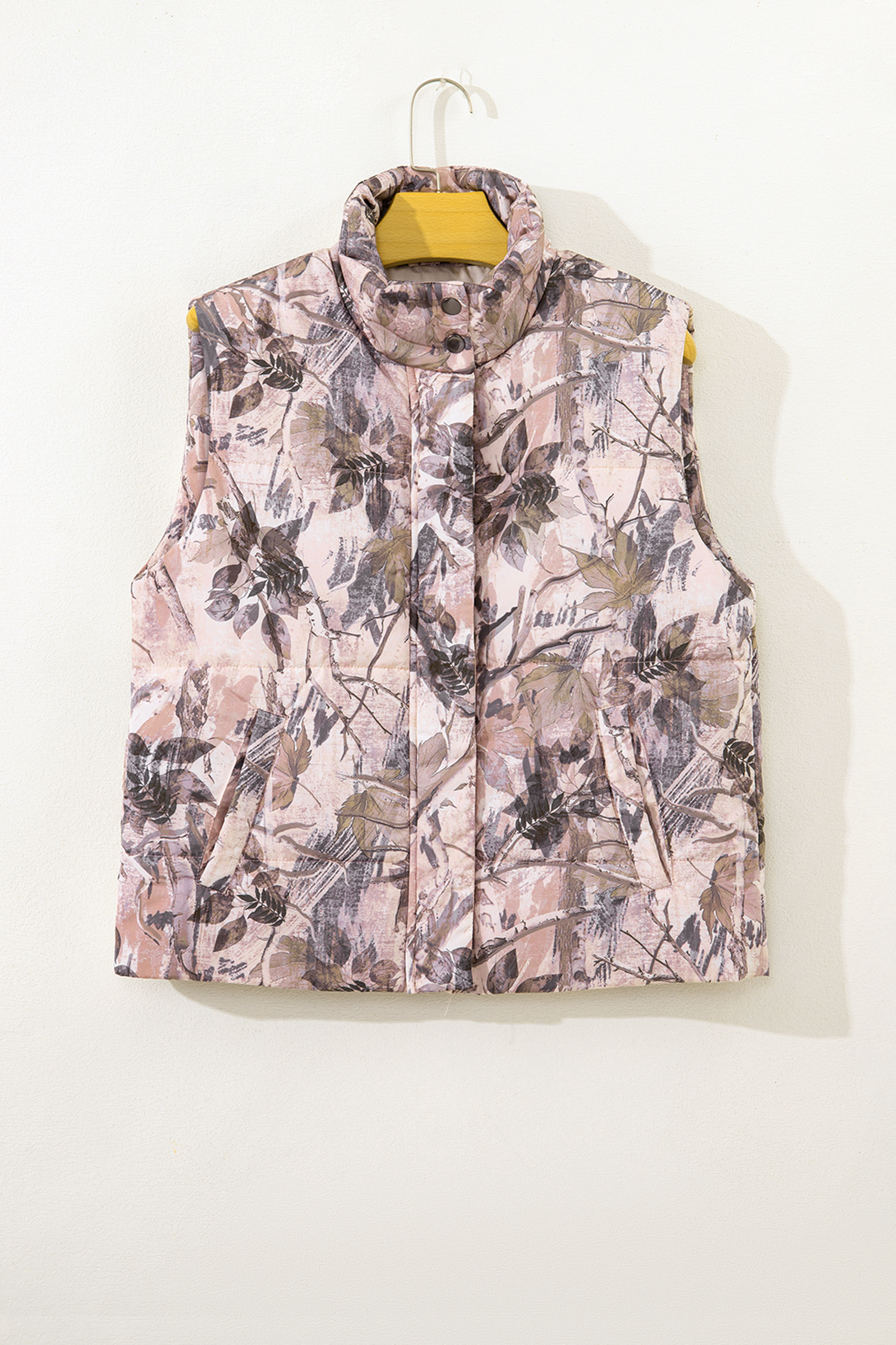 Brown Camo Leaf Print Winter Puffer Vest - loveforevers