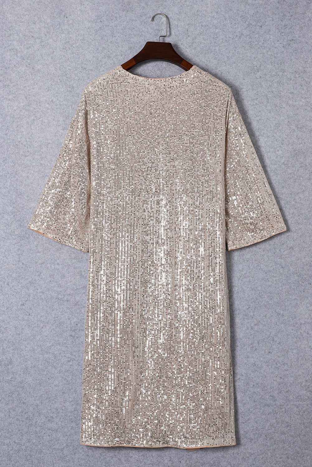 Apricot Sequin 3/4 Sleeve Open Front Duster Kimono - loveforevers