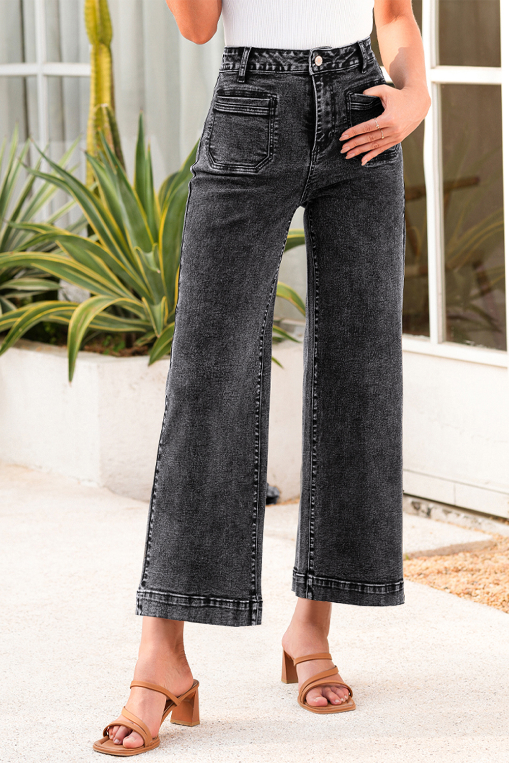 Light Blue Chic Patch Pocket Straight Leg Loose Jeans - loveforevers