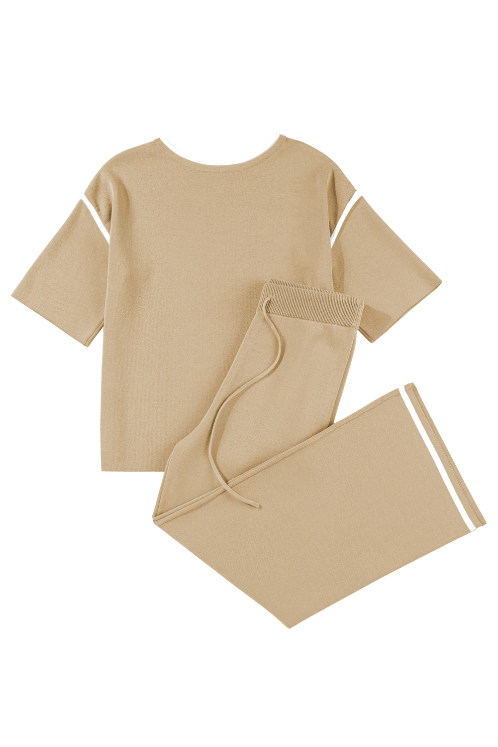 Blackish Green Contrast Trim Half Sleeve Top Drawstring Pants Loose 2pcs Sweater Suit - loveforevers