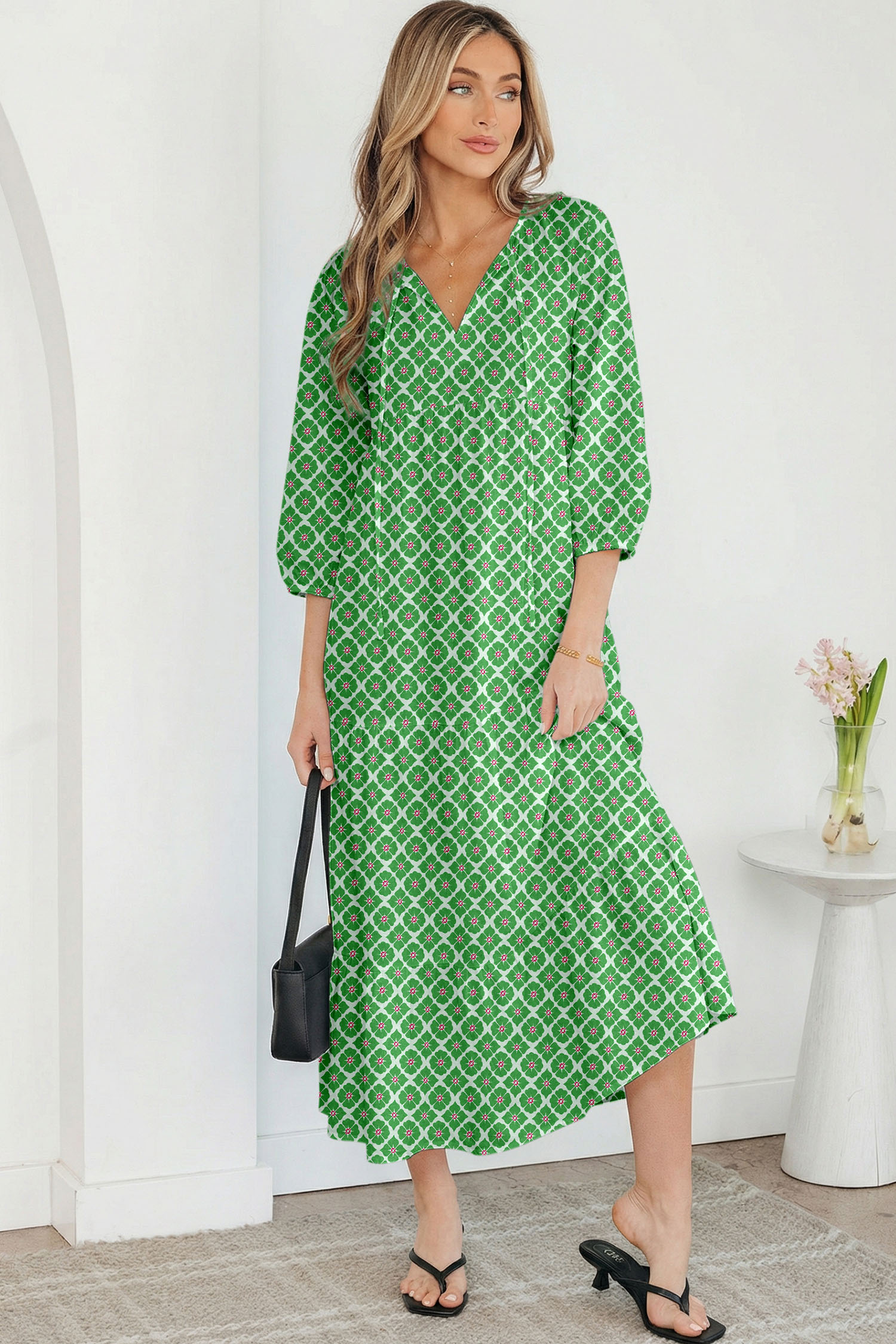 Sky Blue Boho Printed Half Sleeve Maxi Dress - loveforevers