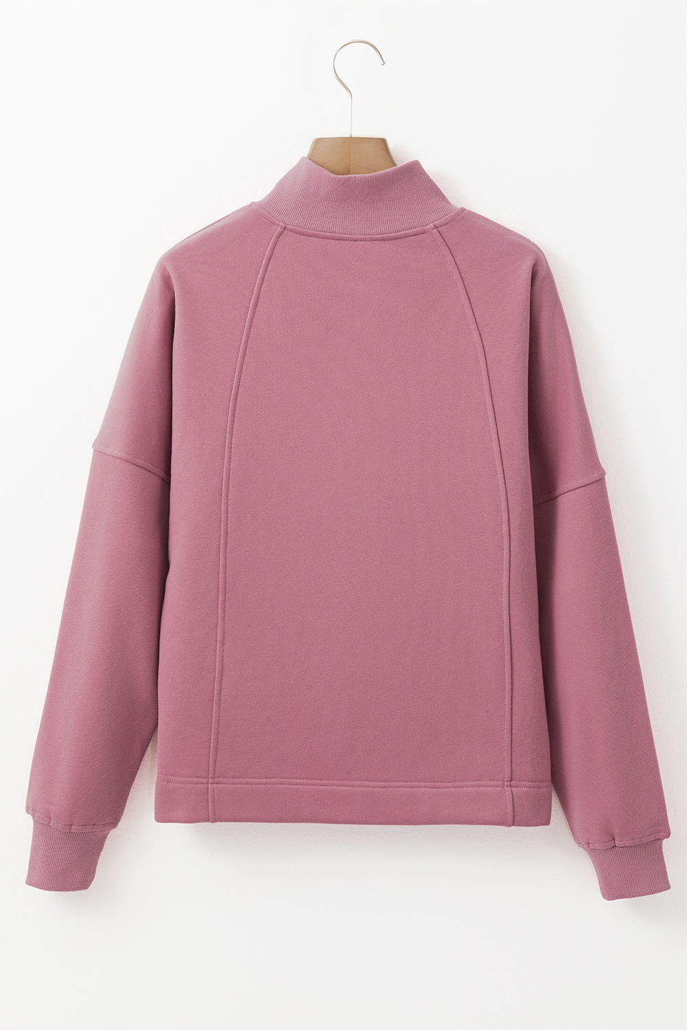 Fushia Zipped Neck Pullover Drop Shoulder Sweatshirt - loveforevers