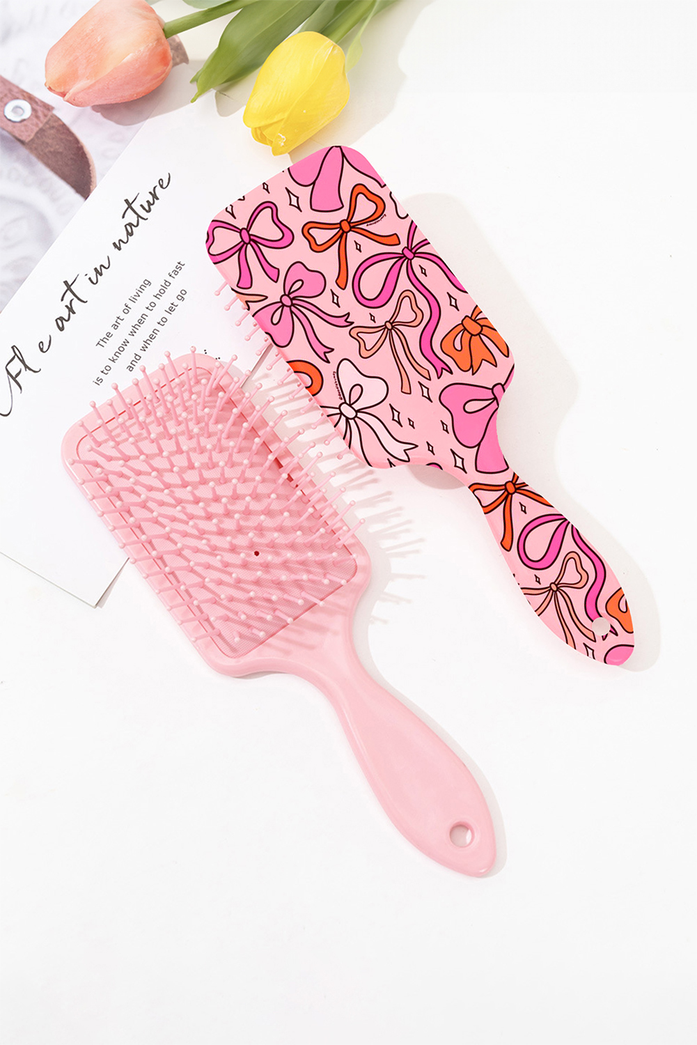 Peach Blossom Starry Ribbon Bow Print Air Cushion Comb - loveforevers