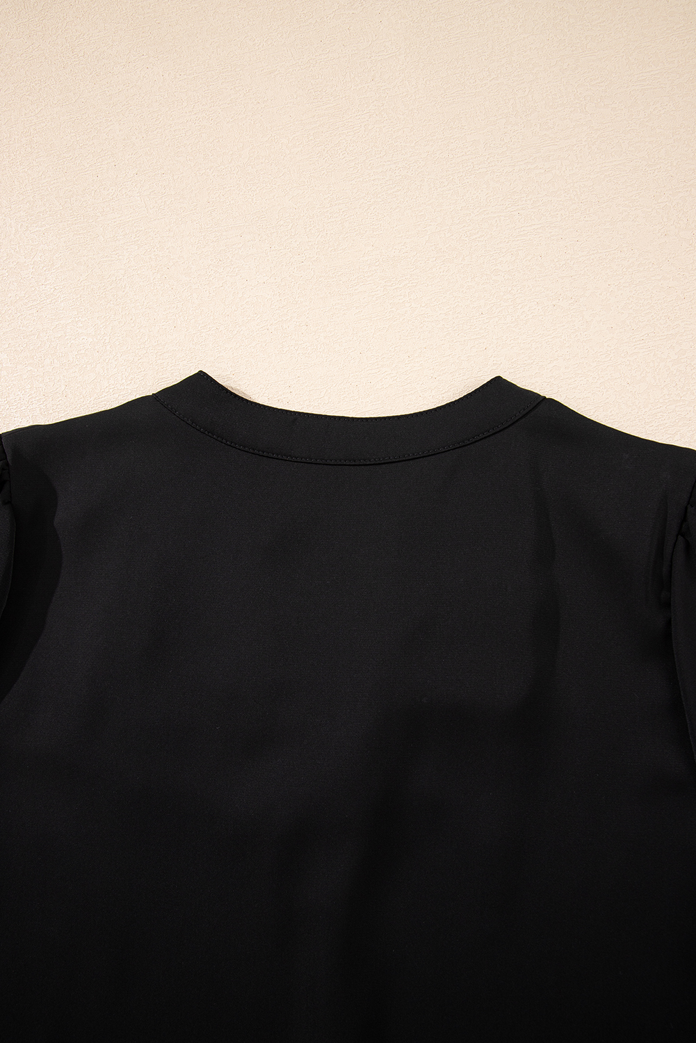 Black Silky Notched Neckline Petal Sleeve Blouse - loveforevers