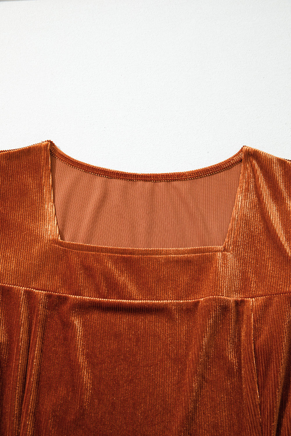 Clay Velvet Ribbed Texture Square Neck Slim Puff Sleeve Top - loveforevers