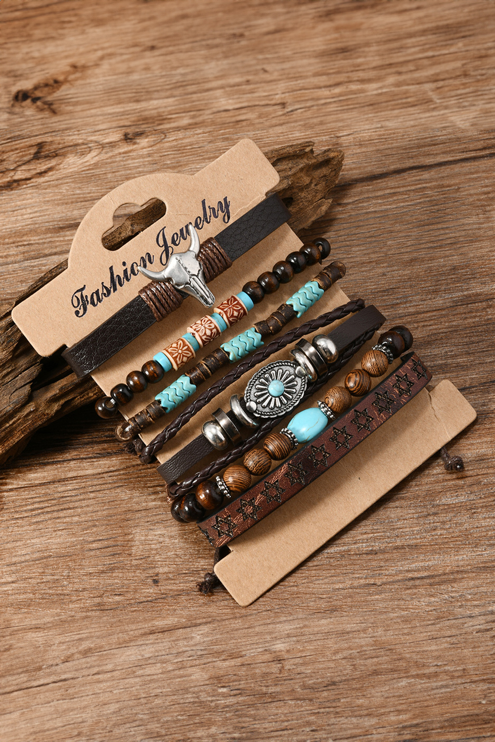 Chestnut 6 Piece Western Bull Skull Turquoise Beading Bracelet - loveforevers