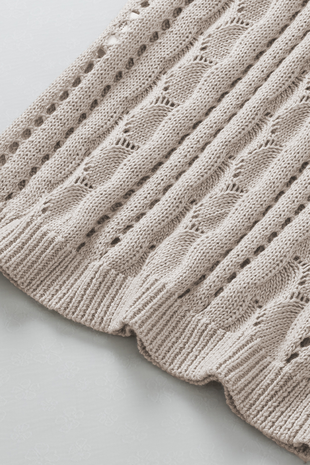Beige Pointelle Knit Flutter Sleeve Sweater - loveforevers