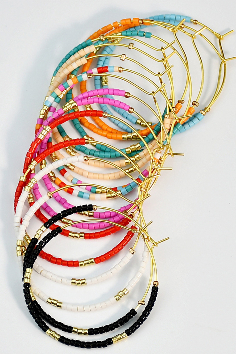 Rose Red 1 Pairs of Rice Beads Gold Plated Alloy Hoop Earrings - loveforevers
